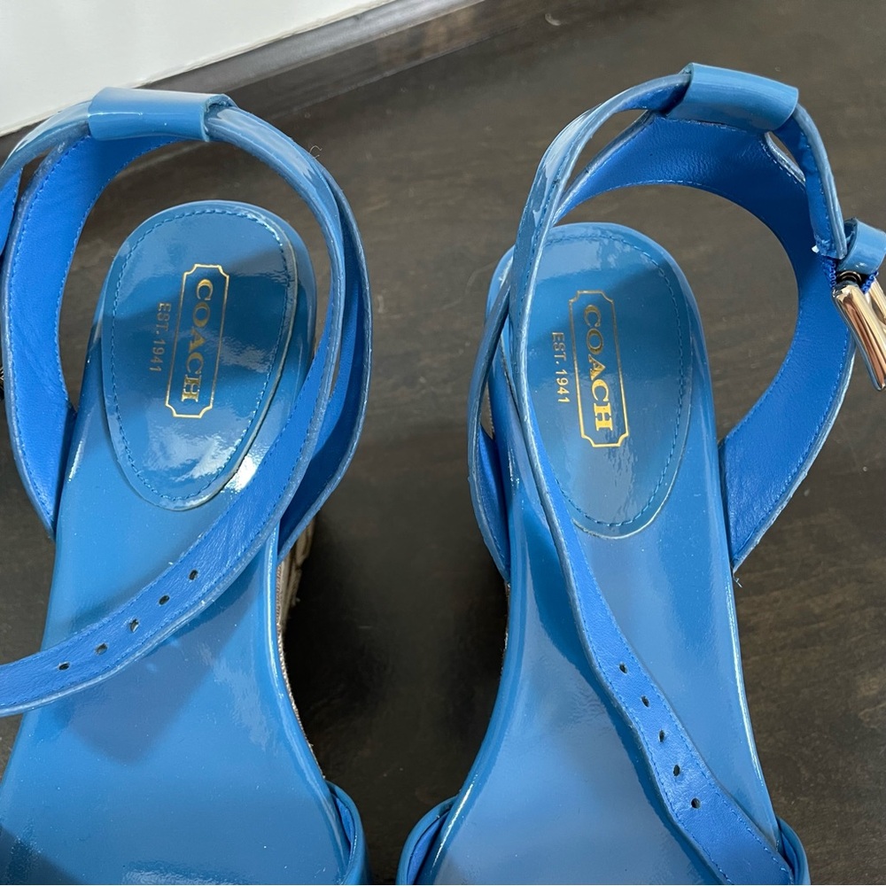 Coach Blue and Tan logo Wedge Sandals - Picture 11 of 12